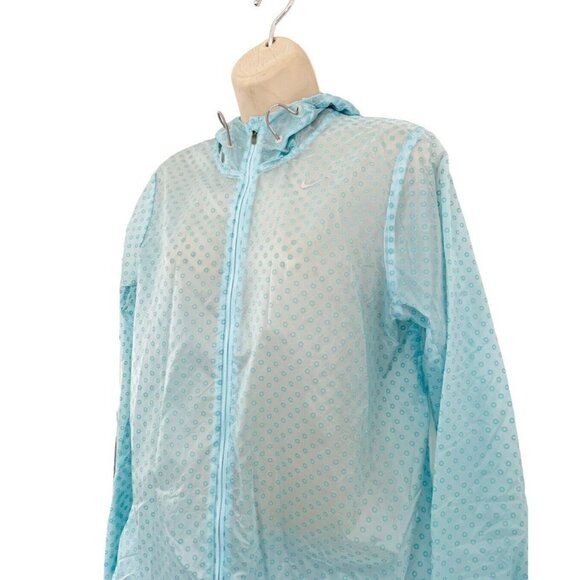 Nike Running Women's Sz M Blue Transparent Full Zip Windbreaker Hooded Jacket - Picture 2 of 10